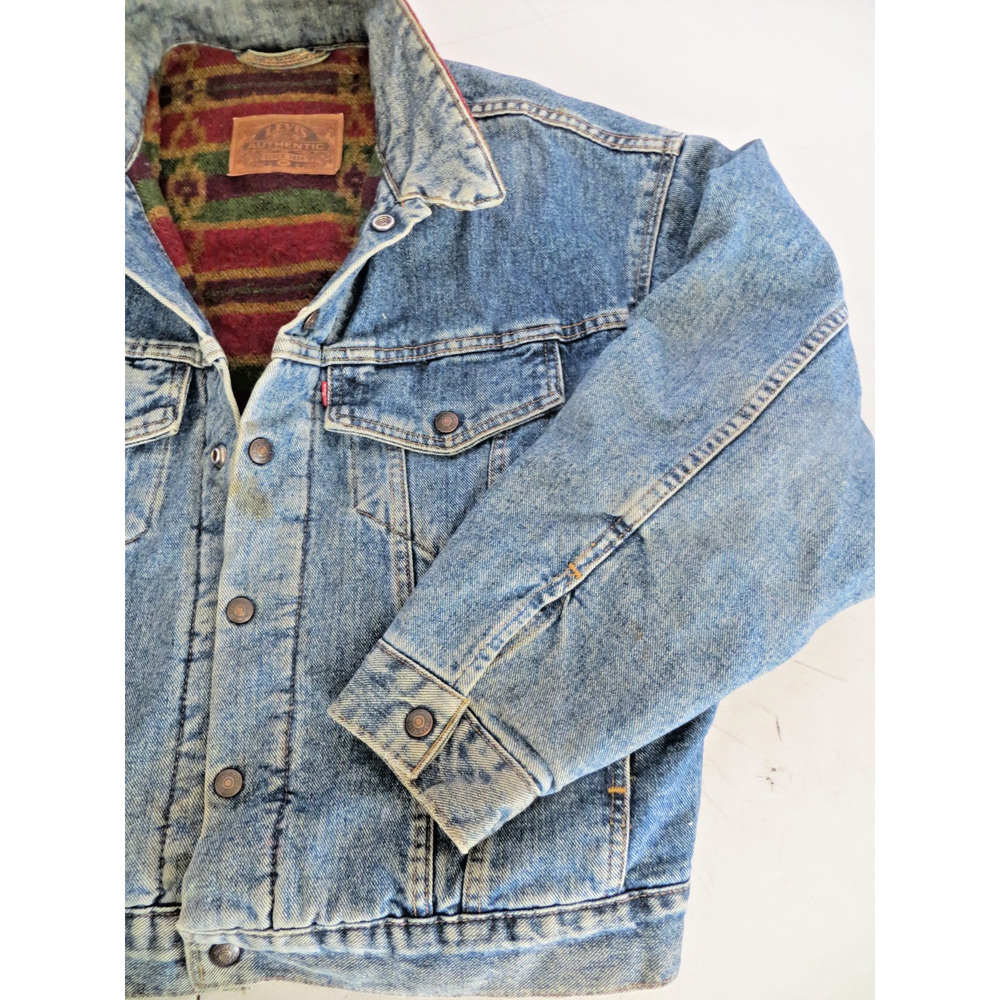 VTG 90s Levi's Authentic Aztec Wool Blanket Lined Denim Jacket Mens Medium 10/92 - Picture 4 of 16